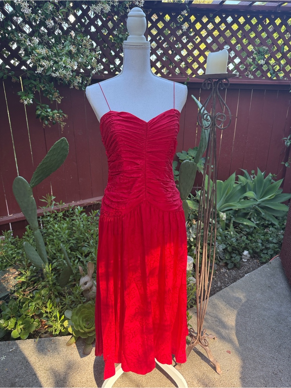 Silk Studio Ruched Sweetheart Strapless Red Midi Dress